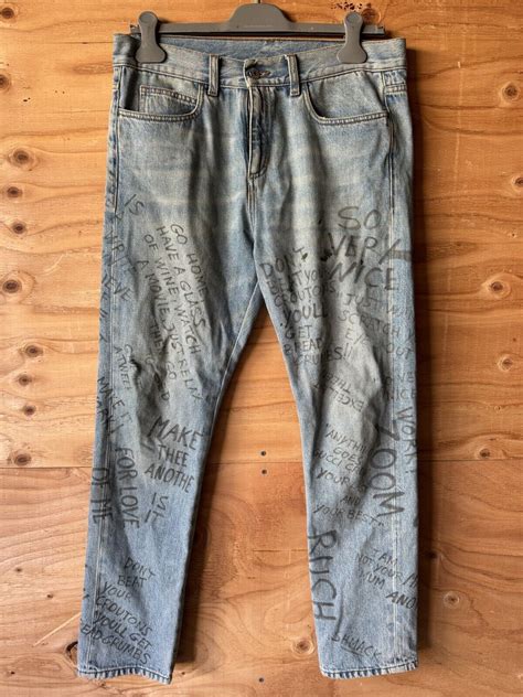 Gucci Scribbled Writing Print Punk Pant In Blue 